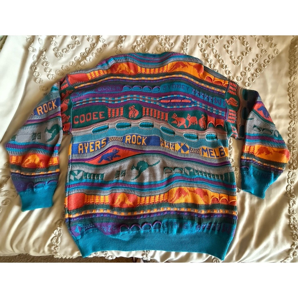 Vintage HySport Australia 100% Cotton Cardigan Sweater Men's Size 14 Coogi Style - Picture 13 of 16
